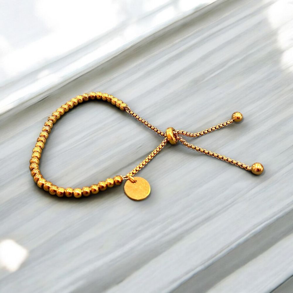 Adjustable 18K Gold-Plated Beaded Bracelet - Hypoallergenic and‎ Stackable